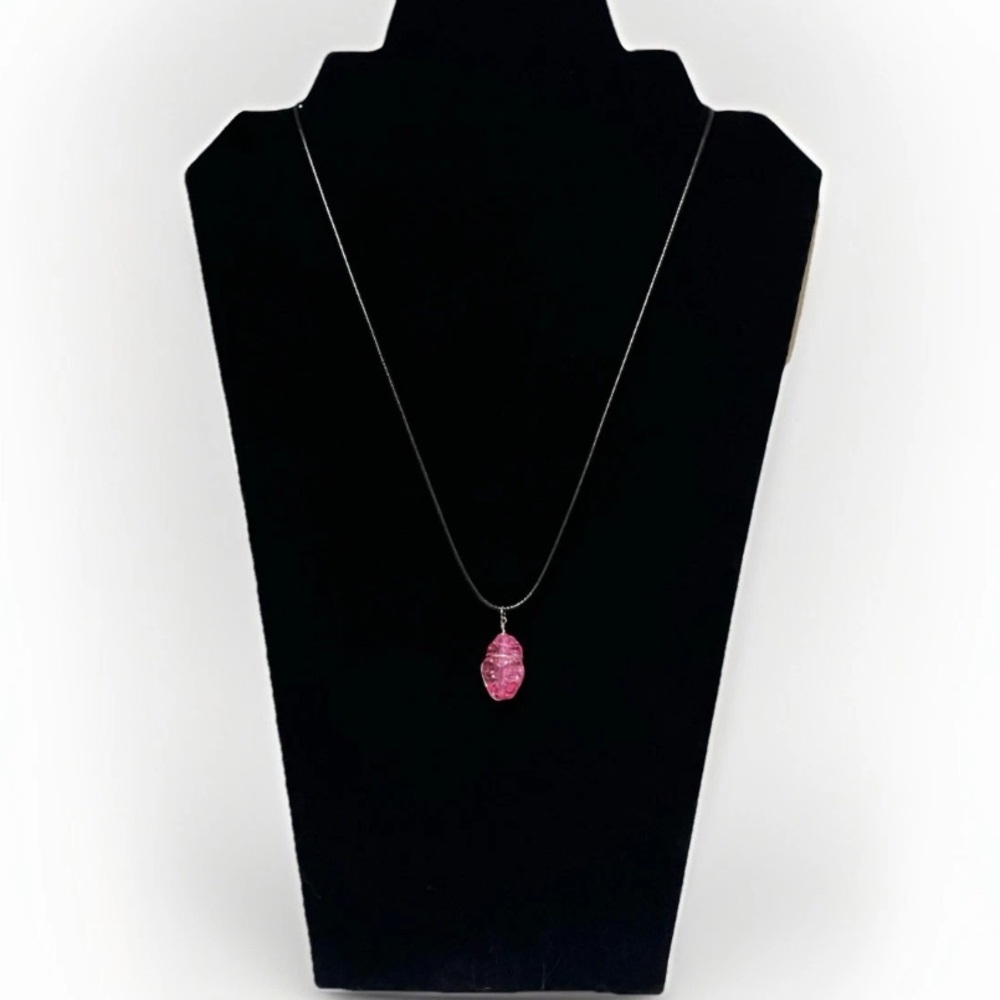 Wicca Pendant Pink Bead Love Peace Wire Wrapped On Leather Cord Handmade